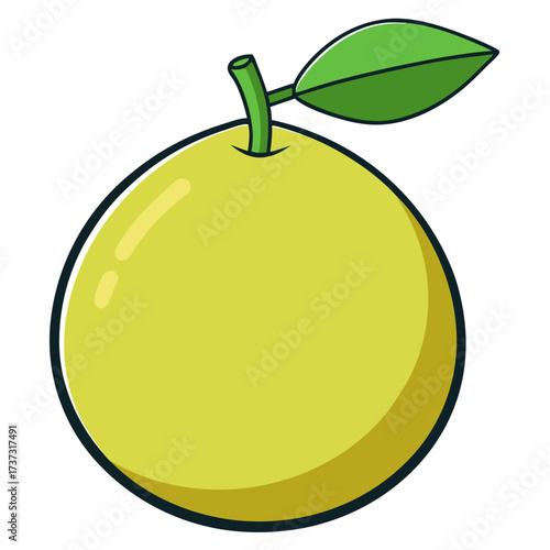 Fresh yellow grapefruit illustration with vibrant green leaf, perfect for healthy lifestyle designs and food-related projects, originally created as scalable vector