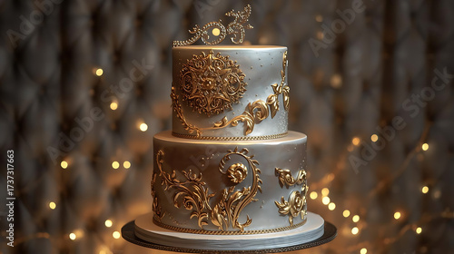 Elegant Gold and Silver Wedding Cake
