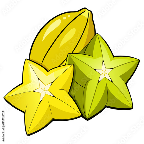 Delicious star fruit illustration, a vibrant tropical treat, perfect for summer recipes and healthy eating campaigns, featuring refreshing exotic flavor