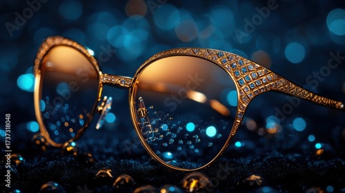 Luxury designer sunglasses showcasing elegant golden details against a rich black velvet backdrop, perfect for highlighting premium branding and style