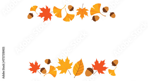 Autumn leaves and acorns border design for seasonal decorations and projects.