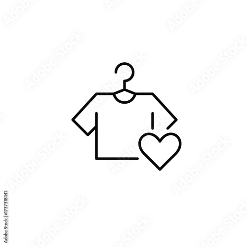 T-shirt on rack and heart. Laundry and dry-cleaning, trusted services. Pixel perfect, editable stroke vector icon