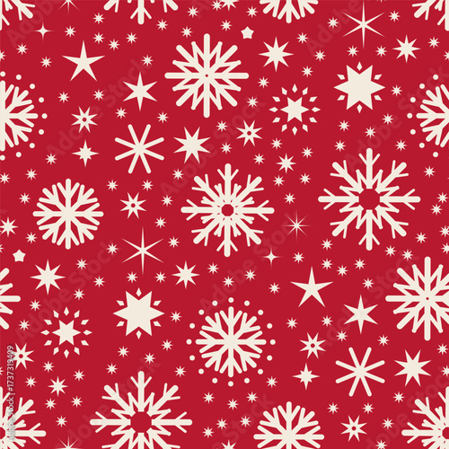 White Snowflakes Stars Seamless Pattern
