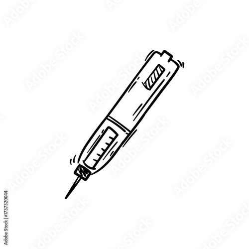 Insulin pen medical device for blood check doodle hand drawn icon sketch vector illustration