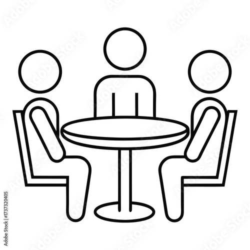 Simple icon of three people sitting around a round table discussing business ideas