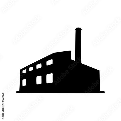 Silhouette of a factory with smokestack isolated on white background design