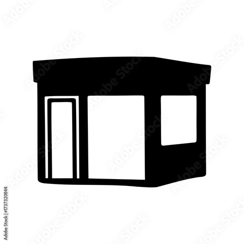 Silhouette of a small kiosk with windows offering a point of sale