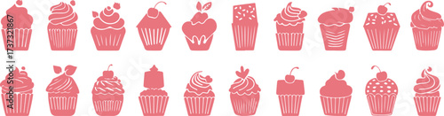 cupcake clipart illustration, dessert baking vector, pink cupcake graphics, sweet food icons, bakery dessert set, cute cupcake clipart, printable dessert designs, pastry illustration pack, candy sweet