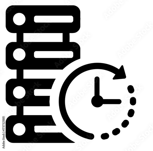 Server rack with clock icon representing time management