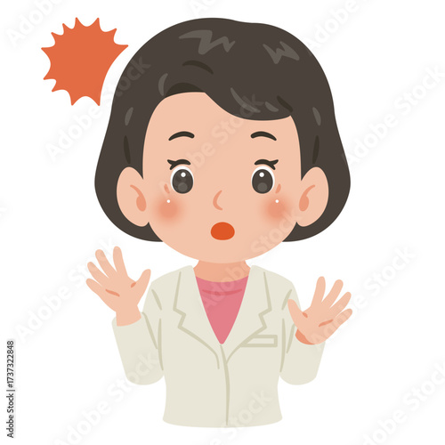 白衣を着た驚く女性　上半身イラスト／Surprised woman wearing a white coat　upper body illustration