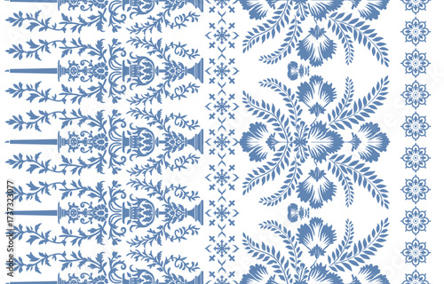 floral pattern vintage ethnic modern embroidery texture boho design vector illustration hand drawn pink flower motif branches leaves wallpaper seamless background border.