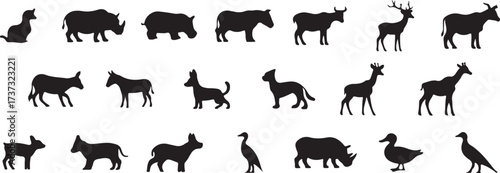 animal silhouette clipart, pet animal icons, wildlife animal vector, dog cat silhouettes, mammal illustration pack, black white animal clipart, printable animal icons, animal outline collection, cute 