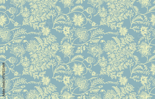floral pattern vintage ethnic modern embroidery texture boho design vector illustration hand drawn pink flower motif branches leaves wallpaper seamless background border.