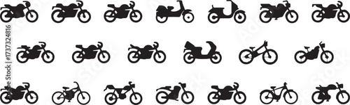 motorcycle silhouette clipart, bike illustration vector, motorbike icon set, racing motorcycle graphics, two wheeler silhouettes, black white bike clipart, printable motorcycle icons, biker design ele