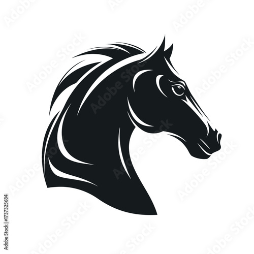 Black horse head silhouette vector illustration of a wild stallion in a simple artistic design