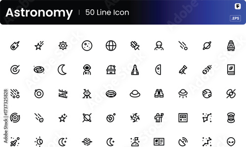 50 Atronomy Line Icons Set Universal Design Symbols Vector Collection Graphics Pack