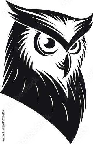 Wise Silhouette of a Majestic Owl: A captivating monochrome silhouette of a wise owl, with a watchful gaze and detailed feathers, symbolizes wisdom, insight, and knowledge. 