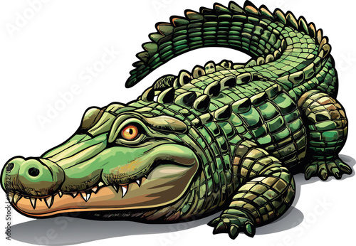 Cute cartoon green crocodile on a white background vector illustration