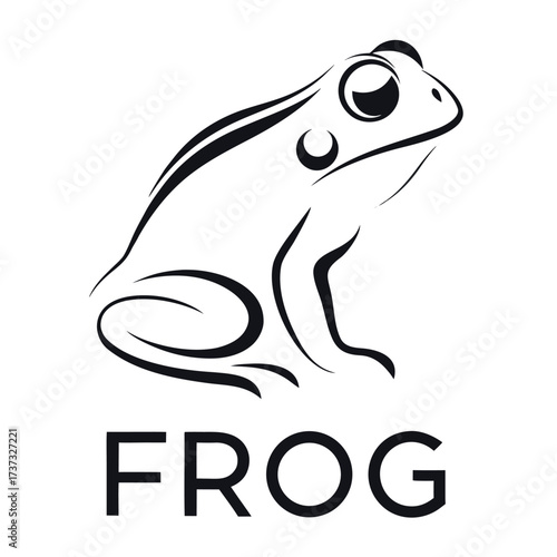 Frog Contour: A striking minimalist linear contour illustration of a frog, accompanied by the bold word FROG, representing amphibian essence.