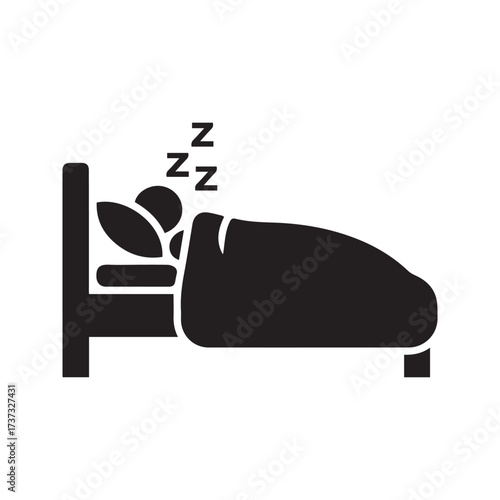 “Sleeping icon. Person resting in bed with ZZZ symbol. Rest, dream, and relaxation pictogram.”
