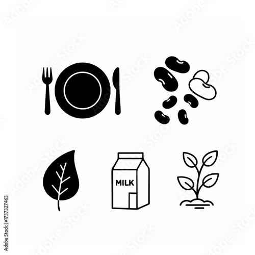 Plant-Based Food and Nutrition Icon Set