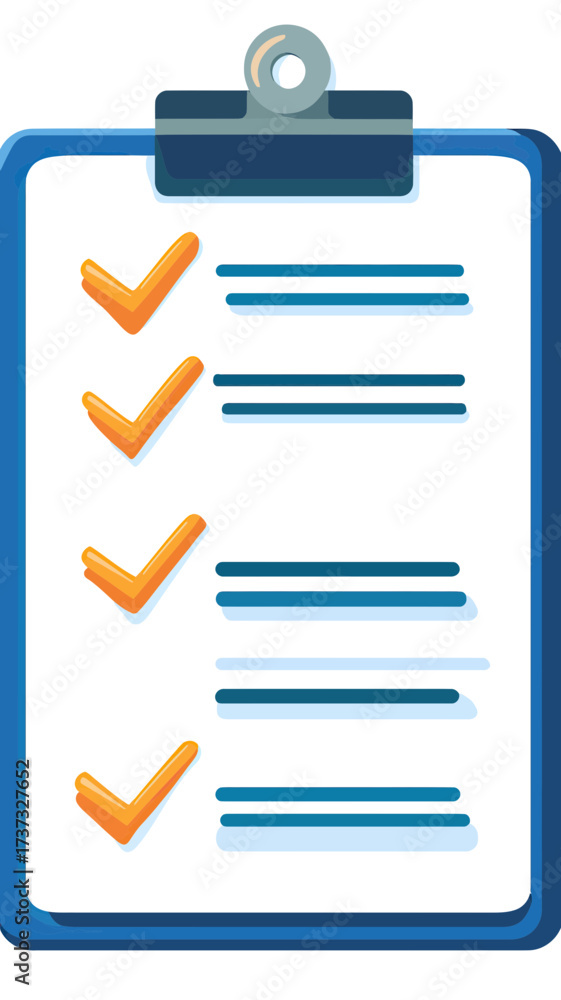 Fototapeta premium Checklist with Four Completed Items on Blue Clipboard Flat Minimalist Vector Illustration for Task Management Organization and Productivity Concept