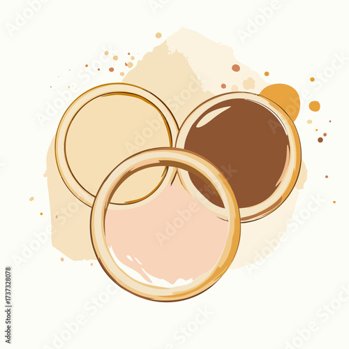 Set of three coffee cup stains with splashes and rings in beige brown tones isolated on white background vector illustration flat design