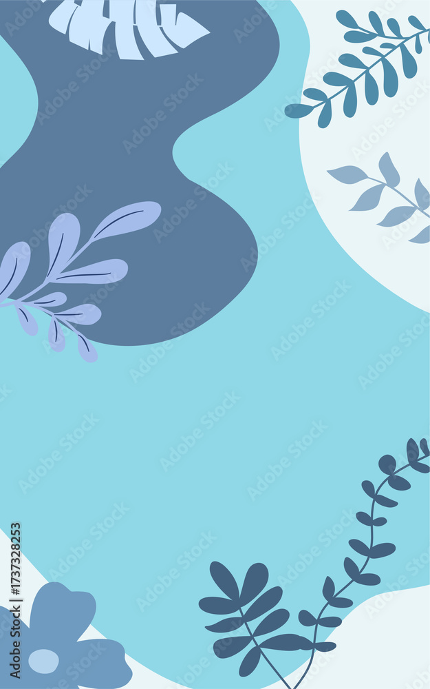 Fototapeta premium Minimalist Abstract Background With Blue Plants and Organic Shapes Design