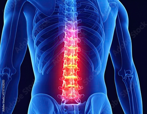 Human torso showing spine with inflammation
