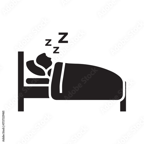 “Sleeping icon. Person resting in bed with ZZZ symbol. Rest, dream, and relaxation pictogram.”
