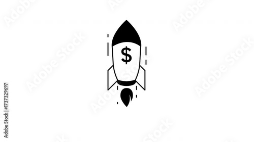 Economic growth animation propels the rocket with a dollar sign