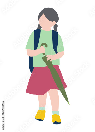フラットイラスト　傘を持った女の子１　正面全身