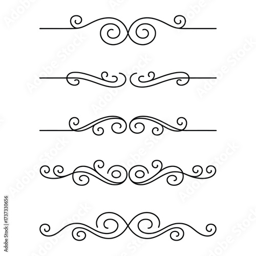 
filigree Elegant decorative flourishes and ornate borders ornamental dividers with scrollwork for design elements, Fancy Line curve lettering, header separator scroll
