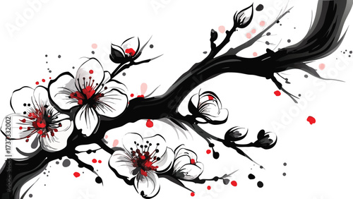 An abstract vector design shows a beautiful floral pattern with birds and butterflies on a tree branch, perfect for a spring nature illustration or valentine card decoration