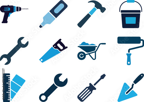 Diverse collection of construction and diy tools set for home renovation and repair projects