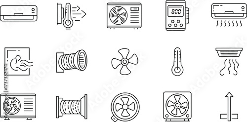 Air conditioning and ventilation system icons isolated on white background