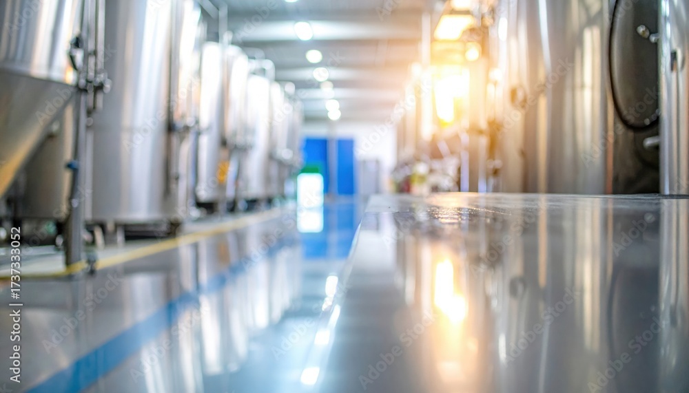 Fototapeta premium Industrial Facility with Stainless Steel Tanks