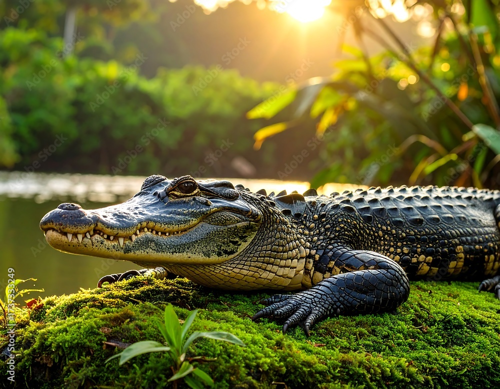 Fototapeta premium Crocodile Basking in Sunlight.