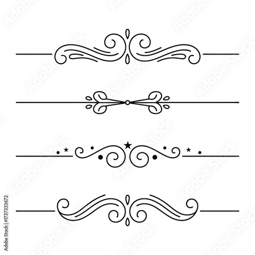 
filigree Elegant decorative flourishes and ornate borders ornamental dividers with scrollwork for design elements, Fancy Line curve lettering, header separator scroll
