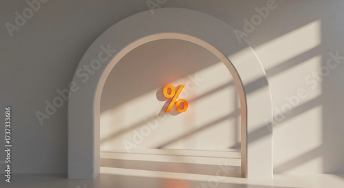 Minimalist interior design with archway and sunlight.