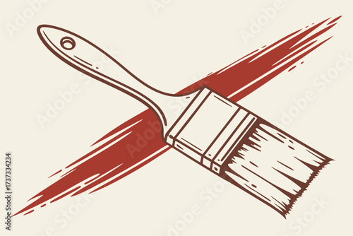Vector art of a paintbrush with red paint strokes forming an x shape, symbolizing prohibition or negation