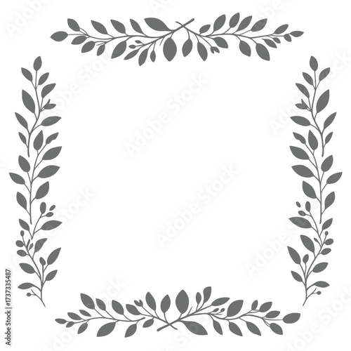 Elegant floral wreath decorative border element for invitations and crafts silhouette flat design vector illustration white background