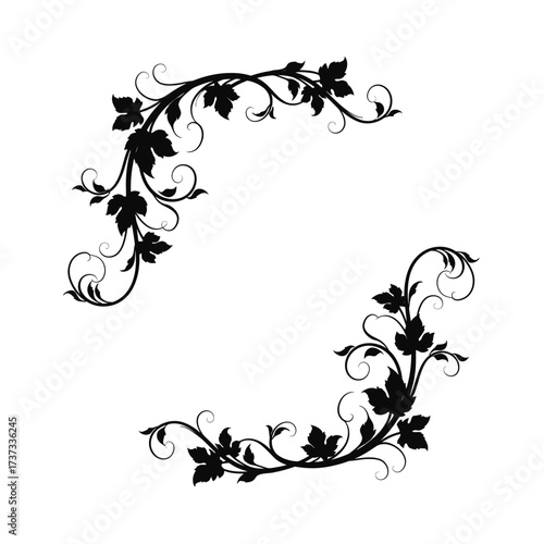 Decorative vine flourish elements elegant swirling botanical design accent for borders and frames silhouette flat design vector illustration white background