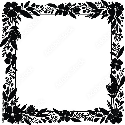 Elegant black floral border design for invitations and stationery elegant black floral border design silhouette flat design vector illustration white background