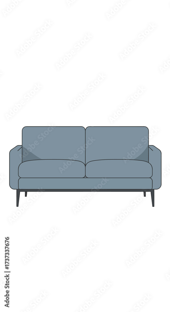 Fototapeta premium Modern Two-Seater Sofa with Blue Upholstery and Dark Legs.
