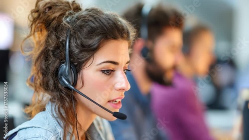 Customer service agent providing assistance in a call center environment during working hours