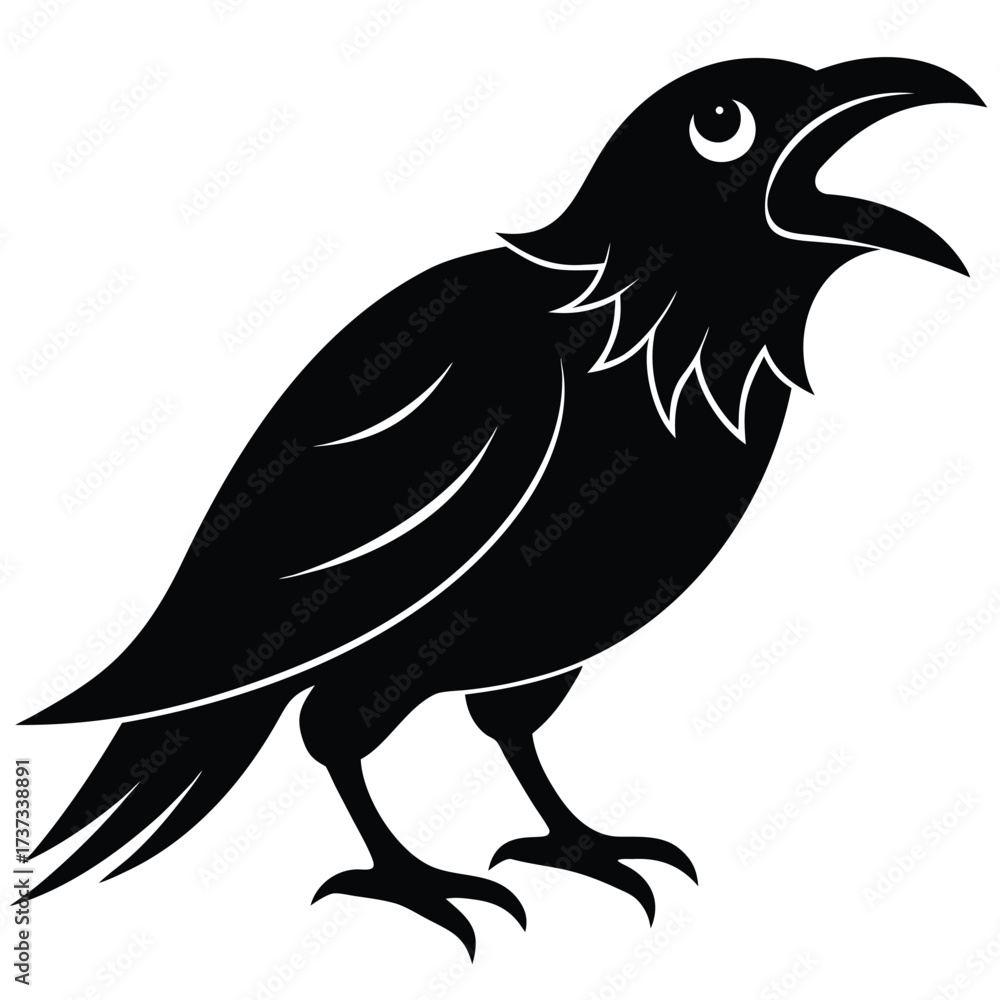 Obraz premium raven scream silhouette vector illustration