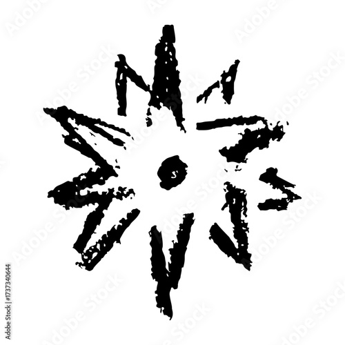 Hand drawn chalk starburst vector illustration on transparent background. Rough charcoal texture gives a grunge effect. Perfect for stickers, clip art, and graphic design projects