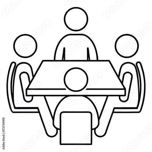Team meeting icon representing board members sitting around a table icon