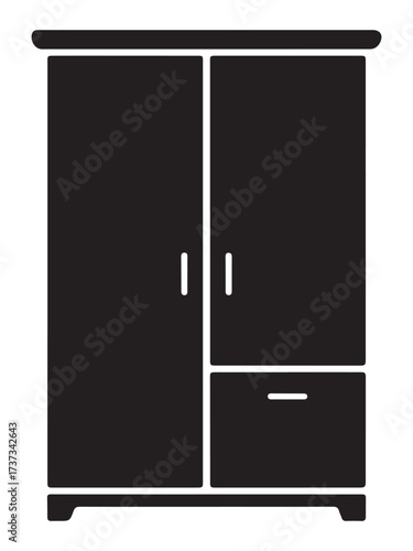 Modern wardrobe silhouette with clothing items and accessories silhouette